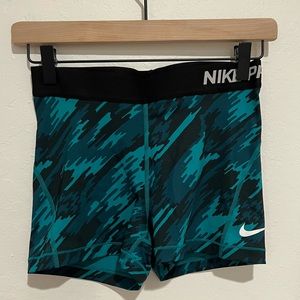 Womens Blue/green camo print Nike Pro shorts